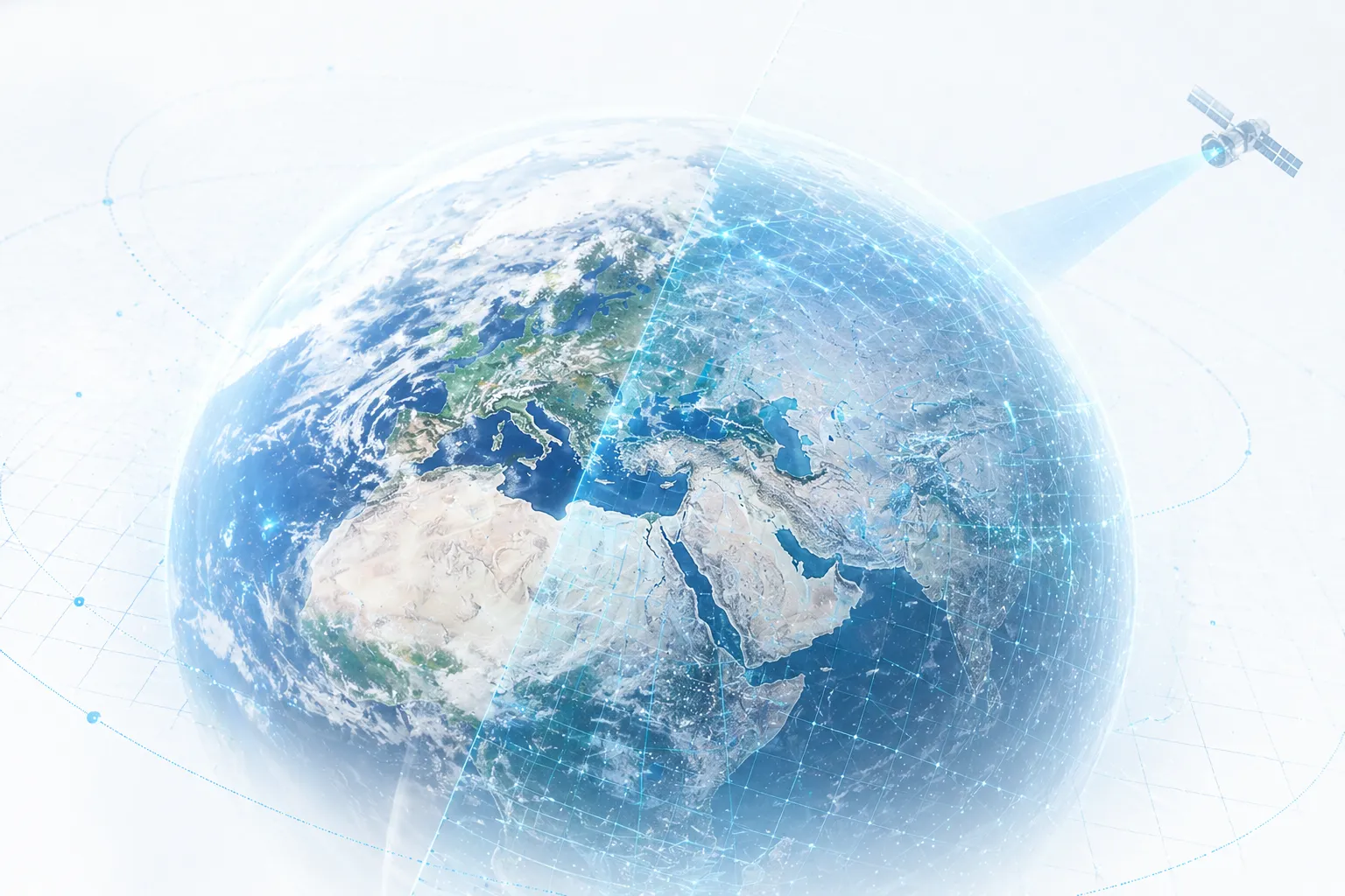 Satellite view of Earth with sensor grid overlay